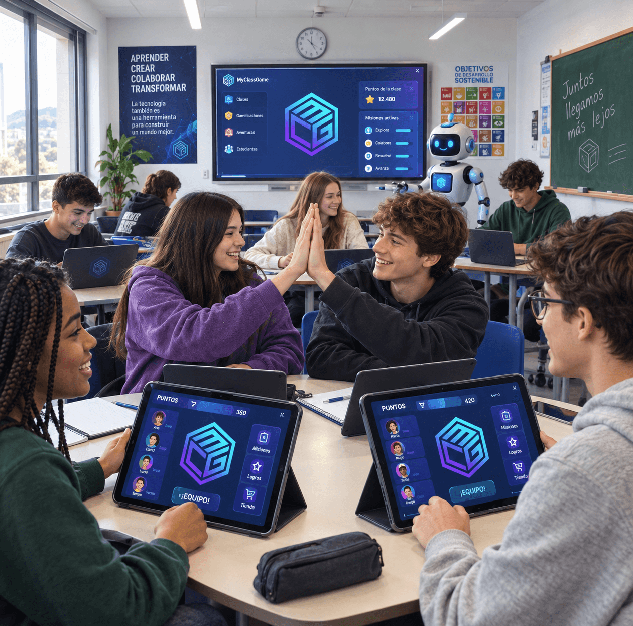 Estudiantes usando MyClassGame